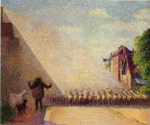 Flokk Med Sauer — Camille Pissarro, Pointillist Landscape