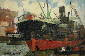 Steamer In Port, Cornwall — Richard Hayley Lever, Impressionism