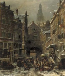 De Winter In Het Jodenkwartier Te Amsterdam — Salomon Leonardus Verveer