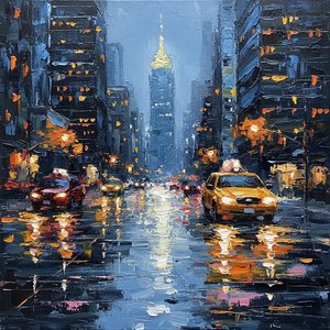 Luminous Nocturne: A Monolithic Symphony Of Midnight Blue And Golden Urban Radiance — Christian Noiret, Contemporary Abstract Painting