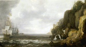 Dutch Ships Revictualling Off A Rocky Coast — Simon Jacobsz De Vlieger