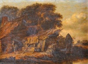 A Wooded River Landscape With A Figure Outside A Cottage — Cornelius Decker