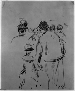 Man And Child In Crowd — 피사로, Impressionistic Sketching