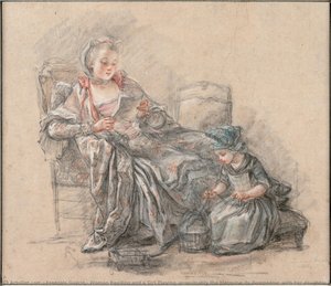 Een vrouw die leest en een meisje dat speelt (waarschijnlijk Marie Antoinette met haar dochter Alexandrine)