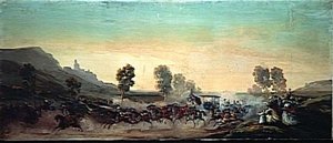 CORTEGE DE LA FAMILLE ROYALE ET DE LA REINE VICTORIA SUR LA ROUTE DU TREPORT.OCTOBRE 1843