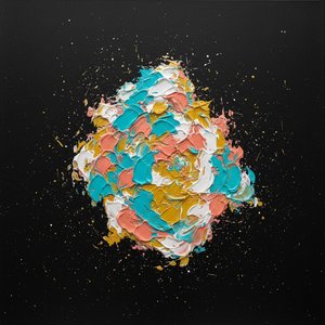 Primordial Resonance: A Sculptural Burst Of Teal And Ochre Within The Eternal Void — Christian Noiret, Contemporary Abstract Painting