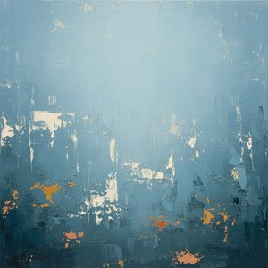 Fragmented Horizon Of Slate And Ochre In A Meditative Blue Atmosphere — Christian Noiret, Contemporary Abstract
