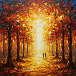Ethereal Path Of Golden Embers: A Singular Vision Of Eternal Autumn Light — Christian Noiret, Contemporary Abstract Painting