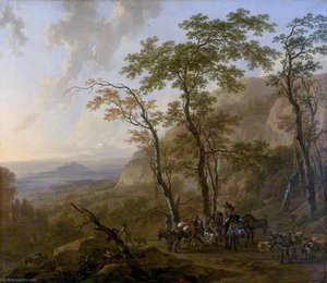 Mountainous Landscape With Muleteers — Nicolaes Pietersz Berchem, Dutch Golden Age
