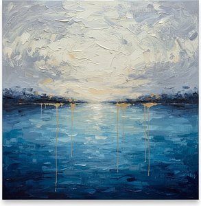 Ethereal Horizon: A Monumental Study Of Golden Light And Turbulent Azure Depths — Christian Noiret, Contemporary Abstract