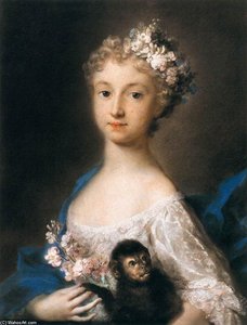 Young Girl Holding A Monkey — Rosalba Carriera