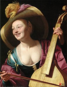 A Young Woman Playing A Viola Da Gamba — Gerard Van Honthorst, Dutch Golden Age