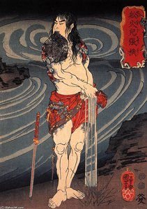 Senkaji Chao Wringing Out His Loincloth — Kuniyoshi Utagawa, Ukiyo-e