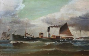 Steam Drifter 'preston' (ky121), Leaving Aberdeen — J. Bourne