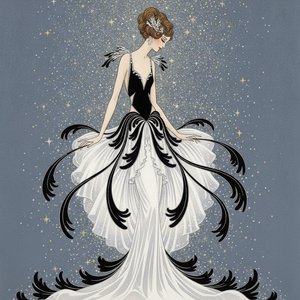Slate Blue Silhouette With Calligraphic Black Plumage — Valentin Laurent De Courcey, Art Deco