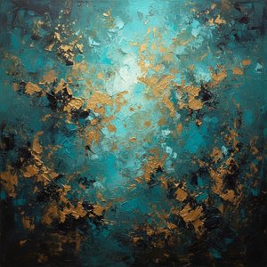 Celestial Radiance In Teal And Gold: A Singular Fragment Of Ethereal Light — Christian Noiret, Contemporary Abstract