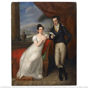 Self Portrait Of The Artist With His Wife In A Neoclassical Interior And View Of The Italian Countryside In The Distance — Vincenzo Camuccini, Neo Classicism