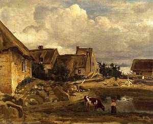 A Farmyard Near Fontainebleau — Jean-baptiste-camille Corot, Realism
