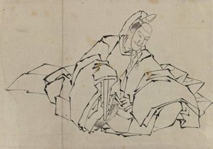 Drawing Of Seated Nobleman In Full Costume — होकुसाई, Ukiyo-e Style