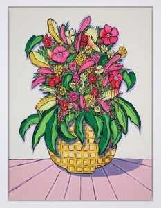 Radiant Bloom in Ochre: A Singular Symphony of Magenta and Verdant Grace