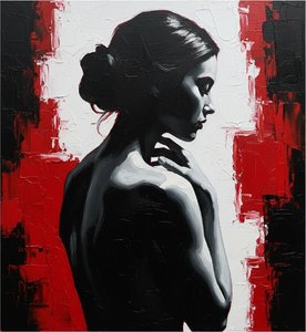 Fragmented Silhouette In Crimson Shadows: A Monochromatic Study Of Visceral Tension — Christian Noiret, Contemporary Abstract