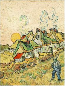 Thatched Cottages In The Sunshine Reminiscence Of The North — Vincent Willem Van Gogh, Post-impressionism