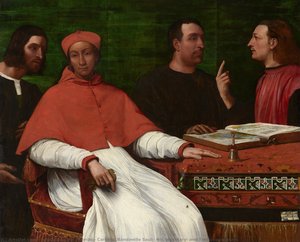 Cardinal Bandinello Sauli, His Secretary, And Two Geographers — Sebastiano Del Piombo, High Renaissance