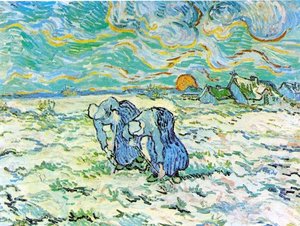 Kaksi Talonväen Naista Kaivamassa Lumipeitteisen Pellon Keskellä — Vincent Willem Van Gogh, Pohjoismaalaus