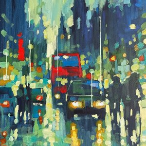 Midnight Rainfall: A Singular Impression Of Crimson Echoes And Urban Twilight — Caroline Pelletier