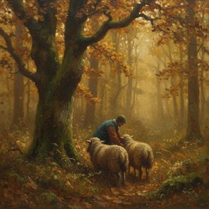 The Shepherd’s Golden Solitude: An Autumnal Tonalist Study — Lucie Rolland, Tonalism