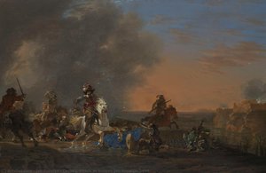 Cavalry Attack At Sunset, Jan Asselijn, 1646 — Jan Asselyn, Baroque