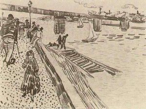 View Of A River, Quay, And Bridge — Vincent Willem Van Gogh, Post-impressionism