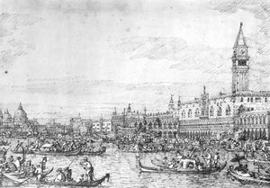 Venice: The Canale Di San Marco With The Bucintoro At Anchor — 卡纳莱托, Venetian School