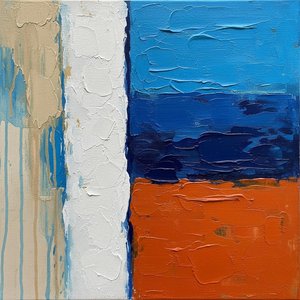 Monolithic Horizons: A Sculptural Study In Cobalt, Terra Cotta, And Structural White — Christian Noiret, Contemporary Abstract