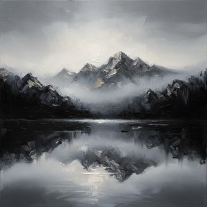 Monolithic Silence: A Singular Study Of Charcoal Peaks And Ethereal Mist — Christian Noiret, Contemporary Abstract