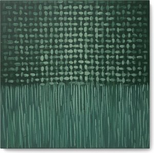 Ethereal Descent Of Sage Cells In A Meditative Forest Green Monolith — Laurent Vionnet, Minimalist Art