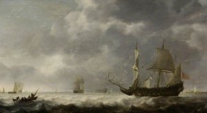 Sea Piece, A Breeze Near A Dutch Port — Simon Jacobsz De Vlieger