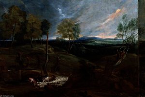 Sunset Landscape With A Shepherd And His Flock — Sir Anthony Van Dyck, Baroque