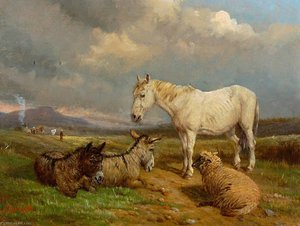 A Common Lot With A Pony, Donkeys And Sheep — John Duvall