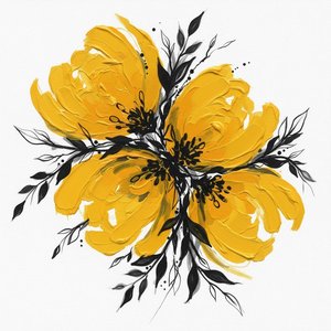 Radiant Ochre Bloom: A Singular Expression Of Kinetic Botanical Grace — Christian Noiret, Contemporary Abstract