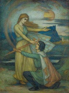 Robert The Bruce Receiving The Wallace Sword Before The Battle Of Bannockburn From The Spirit Of Scotland In The Guise Of The Lady Of The Lake With Stirling Castle In The Background — Stewart Carmichael