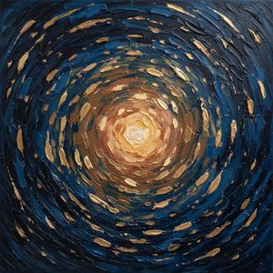 Celestial Vortex In Gold And Midnight Blue: A Singular Impasto Masterpiece — David Moreau, Plaster & Texture Art