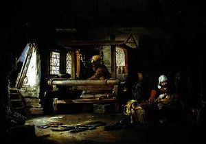 Interior Of A Weaver's Cottage With A Mother And Child — Cornelius Decker
