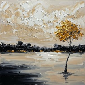 Golden Solitude: A Monumental Impasto Study Of Serenity And Gilded Horizon — Christian Noiret, Contemporary Abstract