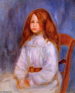 Seated Girl With Blue Background — Pierre-auguste Renoir, Impressionism