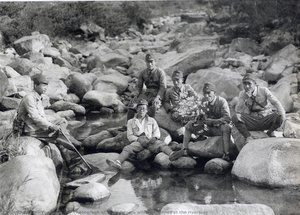 Photograph of Yoon Dongju with his friends at the riverside