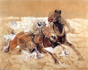 Horses Draft To Painting Wolves Attack — Józef Chełmoński