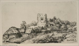 A Village With A Square Tower — Rembrandt Van Rijn, Baroque