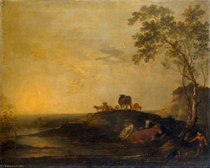 Landscape with Cattle (Cows on a Hillock by a Stream)