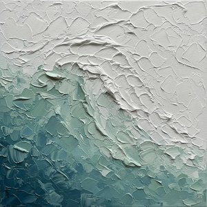 Ephemeral Crests Of Teal And White In A Monumental Impasto Tide — David Moreau, Plaster & Texture Art